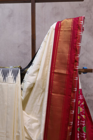 Off-White Pochampalli Silk Ikat Saree-SROWPSIS87