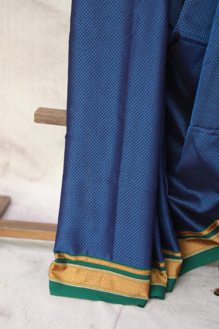 Blue Plain Khun Saree With Green Border-SRBPKS255