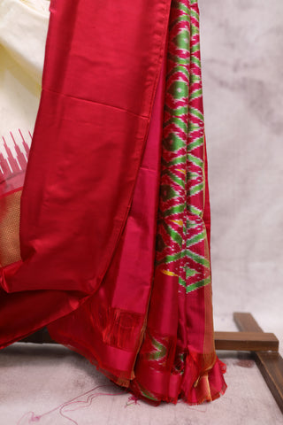 Off-White Pochampalli Silk Ikat Saree-SROWPSIS86