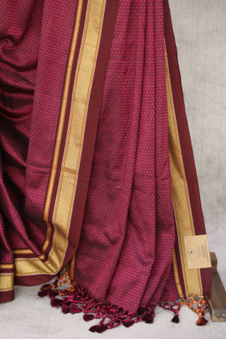 Magenta Plain Khun Saree With Maroon Border-SRMPKS258