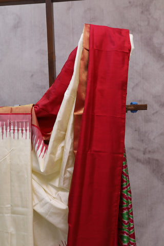 Off-White Pochampalli Silk Ikat Saree-SROWPSIS86