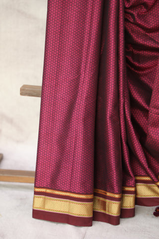 Magenta Plain Khun Saree With Maroon Border-SRMPKS258