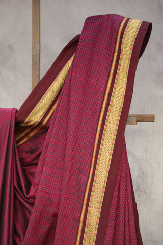 Magenta Plain Khun Saree With Maroon Border-SRMPKS258