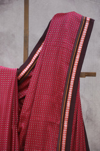 Pink Plain Khun Saree With Maroon Border-SRPPKS243