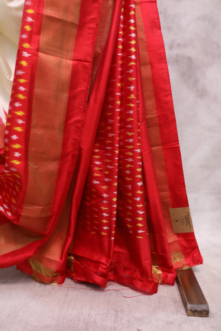 Off-White Pochampalli Silk Ikat Saree-SROWPSIS85