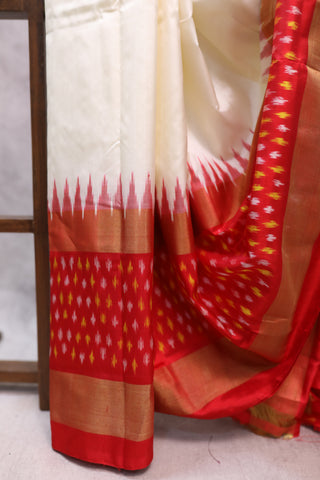 Off-White Pochampalli Silk Ikat Saree-SROWPSIS85