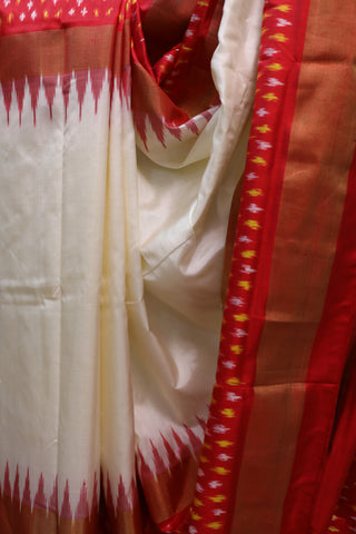 Off-White Pochampalli Silk Ikat Saree-SROWPSIS85