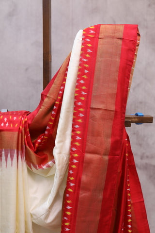 Off-White Pochampalli Silk Ikat Saree-SROWPSIS85