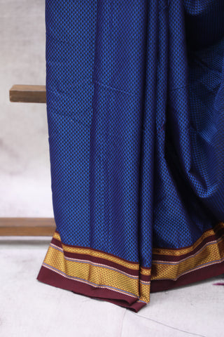 Blue Plain Khun Saree With Maroon Border-SRBPKS259