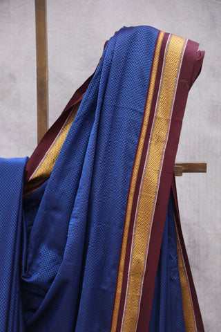 Blue Plain Khun Saree With Maroon Border-SRBPKS259