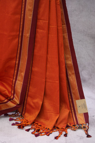 Orange Plain Khun Saree With Maroon Border-SROPKS260