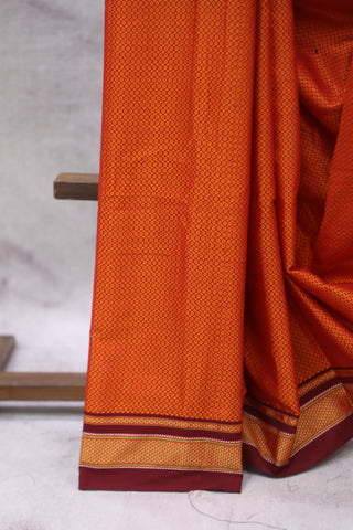 Orange Plain Khun Saree With Maroon Border-SROPKS260