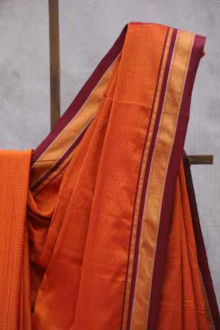 Orange Plain Khun Saree With Maroon Border-SROPKS260