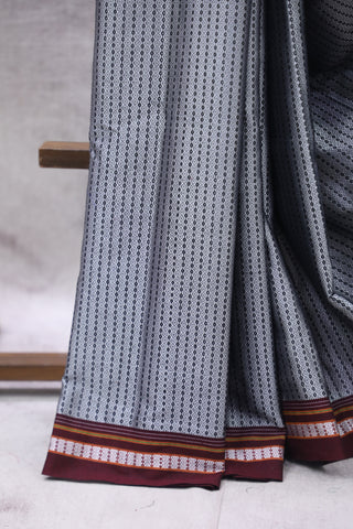 Silver Plain Khun Saree With Maroon Border-SRSPKS245