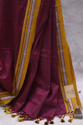 Pink Plain Khun Saree With Yellow Border-SRPPKS249