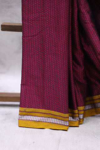 Pink Plain Khun Saree With Yellow Border-SRPPKS249