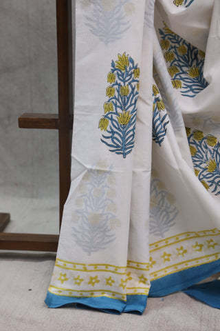 White HBP Cotton Saree - SRWHCS1317