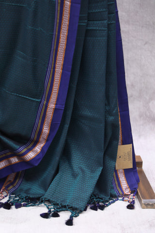 Peacock Green Plain Khun Saree With Blue Border-SRPGPKS250