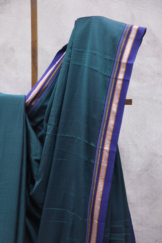 Peacock Green Plain Khun Saree With Blue Border-SRPGPKS250