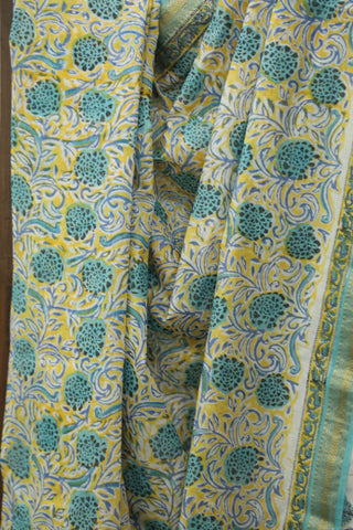 Yellow HBP Cotton Silk Saree With Maheshwari Border - SRYCSS763