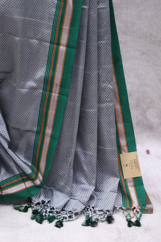 Grey Plain Khun Saree With Border-SRGPKS252