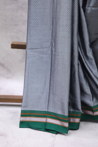 Grey Plain Khun Saree With Border-SRGPKS252