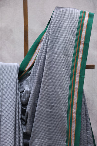 Grey Plain Khun Saree With Border-SRGPKS252