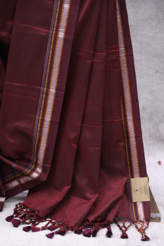 Maroon Plain Khun Saree With Maroon Border-SRMPKS248