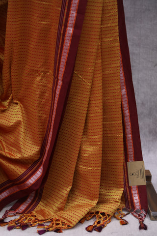 Rust Orange Plain Khun Saree With Maroon Border-SRROPKS247