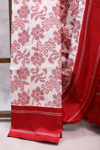 White Pochampalli Silk Ikat Saree-SRWPSIS106