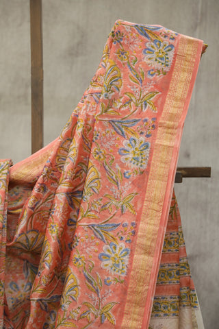 Peach HBP Cotton Silk Saree With Maheshwari Border - SRPCSS753