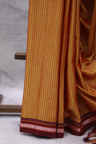 Rust Orange Plain Khun Saree With Maroon Border-SRROPKS247