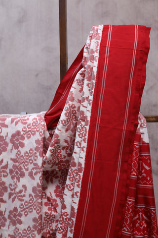 White Pochampalli Silk Ikat Saree-SRWPSIS106