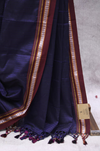 Dark Purple Plain Khun Saree With Maroon Border-SRDPPKS253