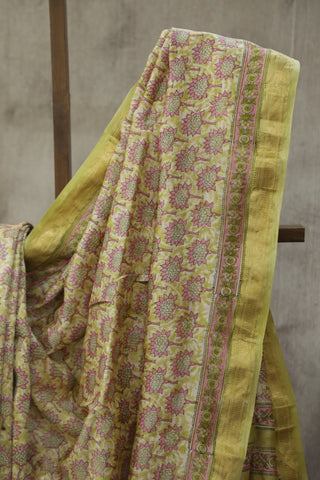 Green-White  HBP Cotton Silk Saree With Maheshwari Border - SRGWCSS752