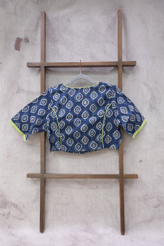 Boat Neck Indigo HBP Cotton Blouse-SRIBNCB12