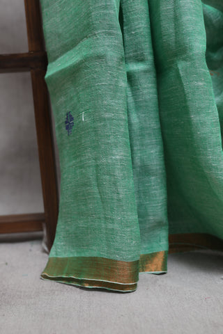 Green Linen Jamdani Saree - SRGLJS186