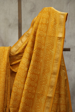 Mustard Yellow HBP Cotton Silk Saree With Maheshwari Border - SRMYCSS746