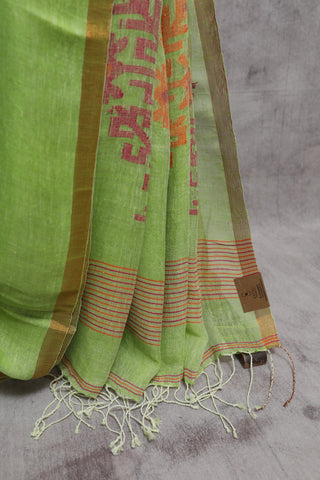 Parrot Green Linen Jamdani Saree - SRPGLJS196