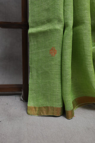 Parrot Green Linen Jamdani Saree - SRPGLJS196