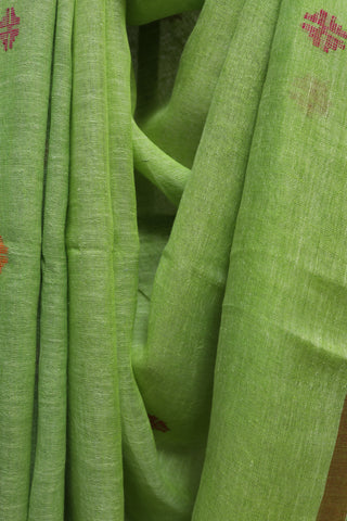 Parrot Green Linen Jamdani Saree - SRPGLJS196