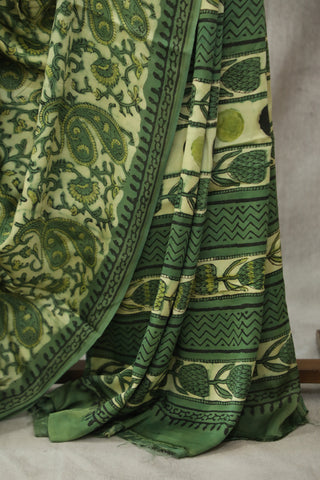 Cream-Green HBP Modal Silk Saree - SRCGMSS157