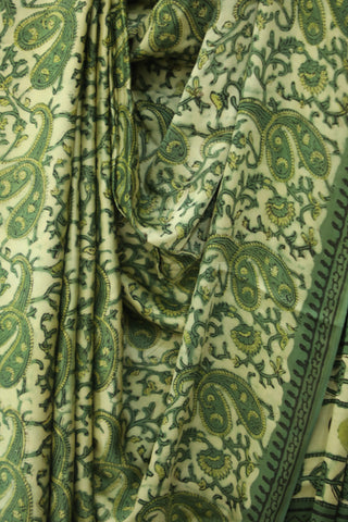 Cream-Green HBP Modal Silk Saree - SRCGMSS157