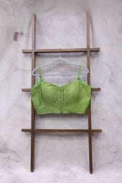 Parrot Green Sleeveless Khun Blouse With Green Border-SRPGKB105