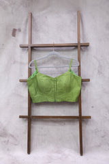 Parrot Green Sleeveless Khun Blouse With Green Border-SRPGKB105