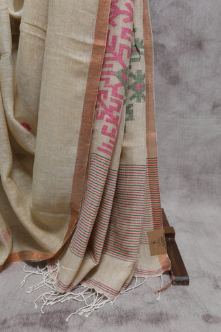 Beige Linen Jamdani Saree - SRBLJS172