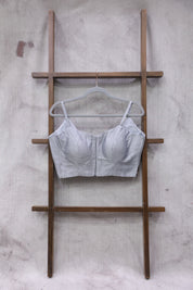 Silver Sleeveless Khun Blouse With Border-SRSKB107