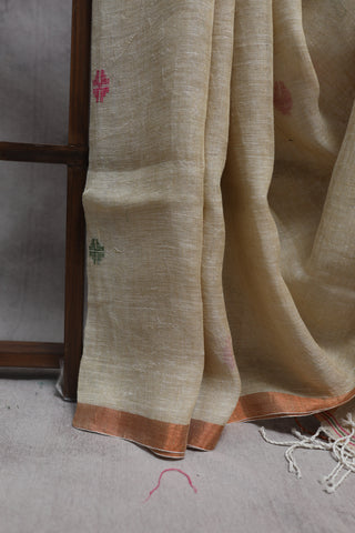 Beige Linen Jamdani Saree - SRBLJS172