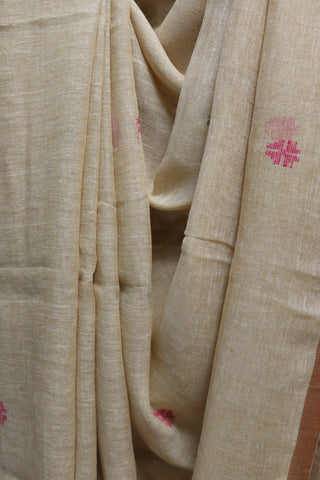 Beige Linen Jamdani Saree - SRBLJS172