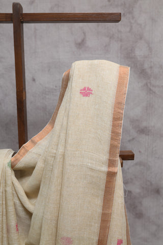 Beige Linen Jamdani Saree - SRBLJS172